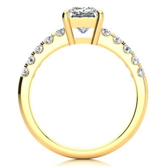 1 1/3 Carat Traditional Diamond Engagement Ring with 1 Carat Center Princess Cut Solitaire In 14 Karat Yellow Gold 