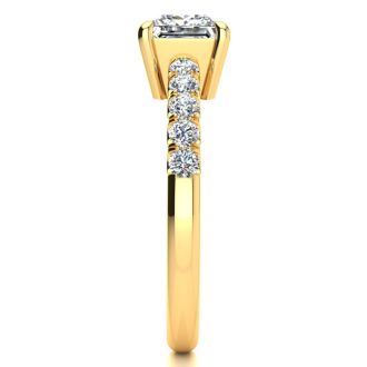 1 1/3 Carat Traditional Diamond Engagement Ring with 1 Carat Center Princess Cut Solitaire In 14 Karat Yellow Gold 