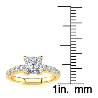 1 1/3 Carat Traditional Diamond Engagement Ring with 1 Carat Center Princess Cut Solitaire In 14 Karat Yellow Gold 