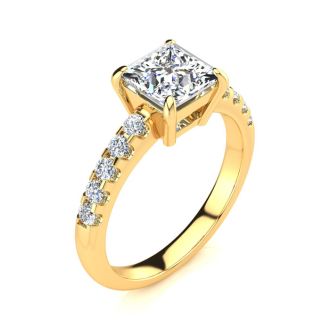 1 3/4 Carat Traditional Diamond Engagement Ring with 1 1/2 Carat Center Princess Cut Solitaire In 14 Karat Yellow Gold 