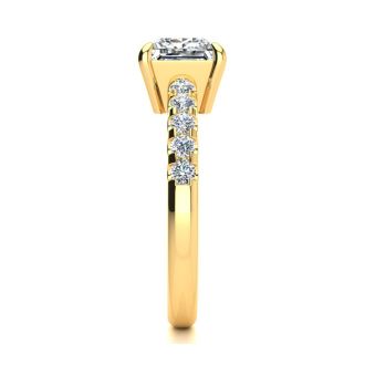 1 3/4 Carat Traditional Diamond Engagement Ring with 1 1/2 Carat Center Princess Cut Solitaire In 14 Karat Yellow Gold 