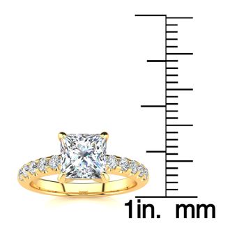 1 3/4 Carat Traditional Diamond Engagement Ring with 1 1/2 Carat Center Princess Cut Solitaire In 14 Karat Yellow Gold 