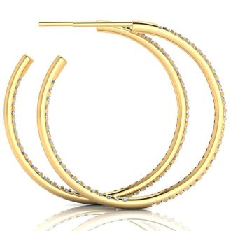 14K Yellow Gold 1 Carat Diamond Three Quarter Hoop Earrings