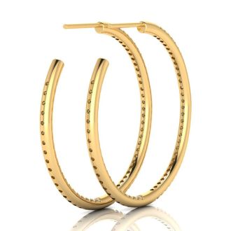 14K Yellow Gold 1 Carat Diamond Three Quarter Hoop Earrings