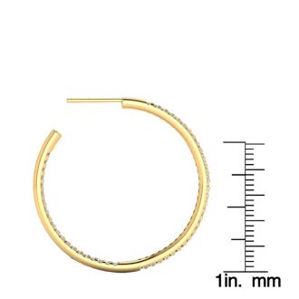 14K Yellow Gold 1 Carat Diamond Three Quarter Hoop Earrings