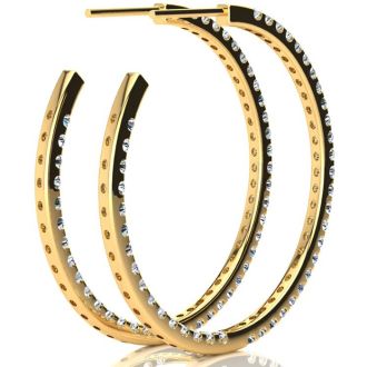 14K Yellow Gold 2 Carat Diamond Three Quarter Hoop Earrings