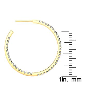 14K Yellow Gold 2 Carat Diamond Three Quarter Hoop Earrings