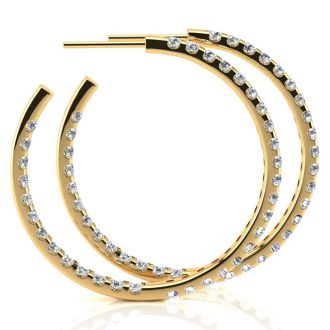 14K Yellow Gold 3 Carat Diamond Three Quarter Hoop Earrings