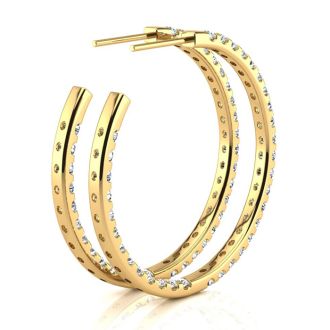 14K Yellow Gold 3 Carat Diamond Three Quarter Hoop Earrings