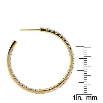 14K Yellow Gold 3 Carat Diamond Three Quarter Hoop Earrings