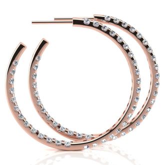14K Rose Gold 3 Carat Diamond Three Quarter Hoop Earrings