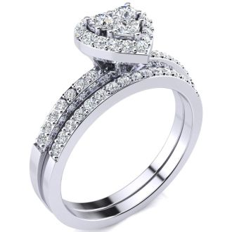1/2 Carat Heart Halo Diamond Bridal Set in White Gold