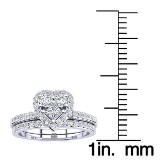 1/2 Carat Heart Halo Diamond Bridal Set in White Gold