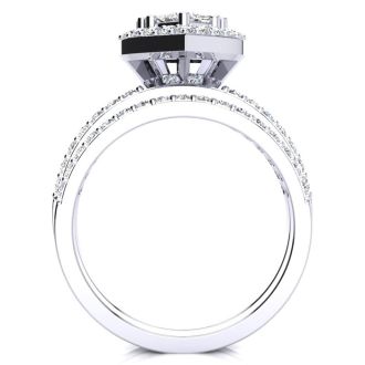 1 Carat Heart Halo Diamond Bridal Set in 14k White Gold