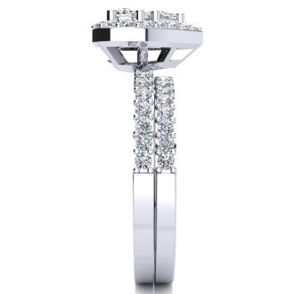 1 Carat Heart Halo Diamond Bridal Set in 14k White Gold