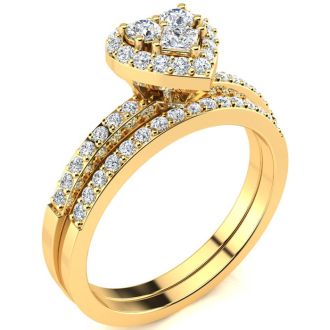 1/2 Carat Heart Halo Bridal Set in Yellow Gold
