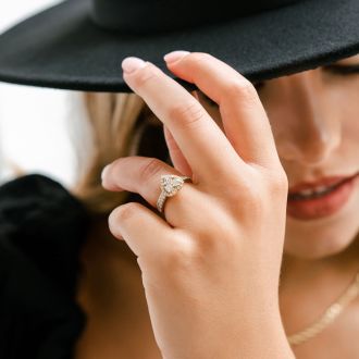 1 Carat Heart Halo Bridal Set in 14k Yellow Gold