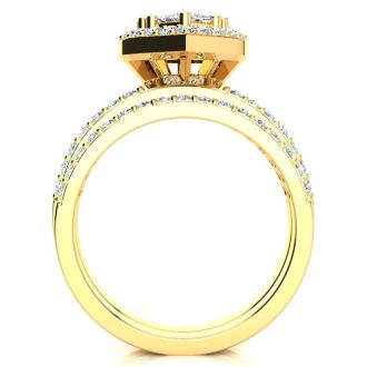 1 Carat Heart Halo Bridal Set in 14k Yellow Gold