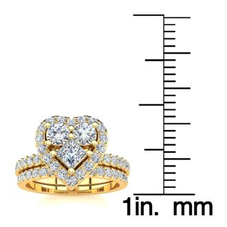 1 Carat Heart Halo Bridal Set in 14k Yellow Gold