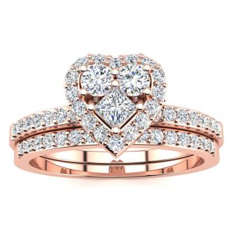 1/2 Carat Heart Halo Diamond Bridal Set in Rose Gold