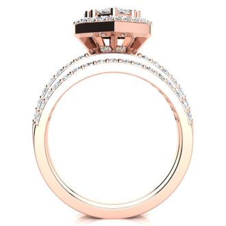 1 Carat Heart Halo Diamond Bridal Set in 14k Rose Gold