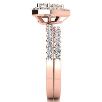 1 Carat Heart Halo Diamond Bridal Set in 14k Rose Gold