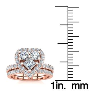 1 Carat Heart Halo Diamond Bridal Set in 14k Rose Gold