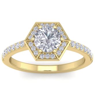 1 1/2 Carat Halo Diamond Engagement Ring In 14 Karat Yellow Gold