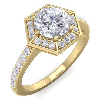 1 1/2 Carat Halo Diamond Engagement Ring In 14 Karat Yellow Gold