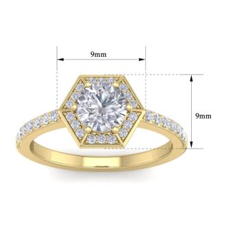 1 1/2 Carat Halo Diamond Engagement Ring In 14 Karat Yellow Gold