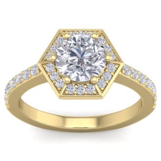 2 1/2 Carat Halo Diamond Engagement Ring In 14 Karat Yellow Gold