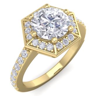 2 1/2 Carat Halo Diamond Engagement Ring In 14 Karat Yellow Gold