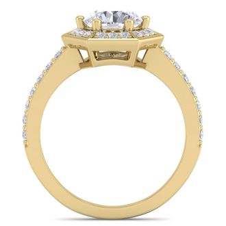 2 1/2 Carat Halo Diamond Engagement Ring In 14 Karat Yellow Gold