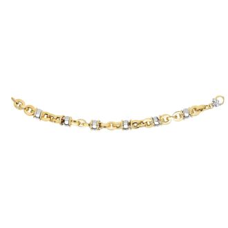 14 Karat Yellow & White Gold 9.7mm 7.50 Inch Two-Tone Barrel Fancy Link Chain Bracelet