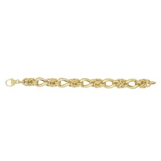14 Karat Yellow Gold 8 Inch Textured & Shiny Multi Round Link Bracelet