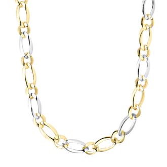 14 Karat Yellow & White Gold 18 Inch Shiny Twisted Oval Link Necklace
