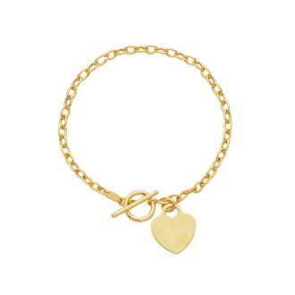 14 Karat Yellow Gold 7.50 Inch Shiny Oval Link Bracelet with Heart
