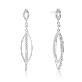 1/4 Carat Diamond Dangle Earrings In Sterling Silver, 1 1/2 Inches