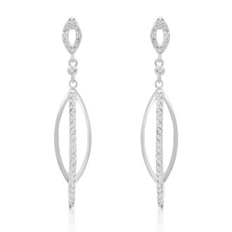 1/4 Carat Diamond Dangle Earrings In Sterling Silver, 1 1/2 Inches
