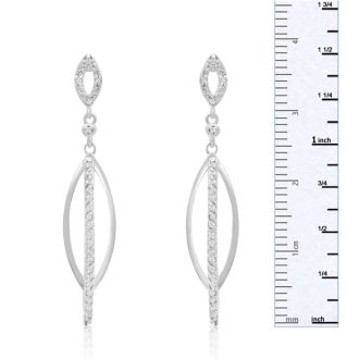 1/4 Carat Diamond Dangle Earrings In Sterling Silver, 1 1/2 Inches