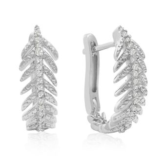 1/4 Carat Diamond Feather Earrings In White Gold Overlay With Latchback .   Incredibly Popular Hoop Earrings!
