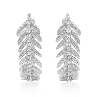 1/4 Carat Diamond Feather Earrings In White Gold Overlay With Latchback .   Incredibly Popular Hoop Earrings!