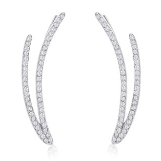 1/2 Carat Diamond Double Row Ear Climbers In Sterling Silver