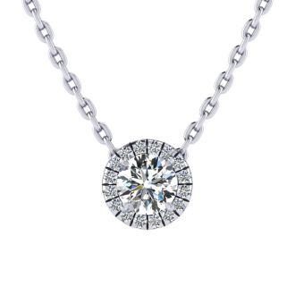 1/2ct Halo Diamond Necklace In 14K White Gold
