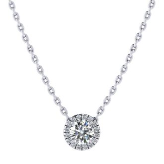 1/2ct Halo Diamond Necklace In 14K White Gold
