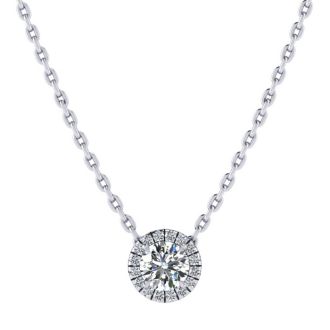 7/8ct Halo Diamond Necklace In 14K White Gold