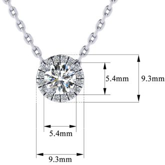 7/8ct Halo Diamond Necklace In 14K White Gold