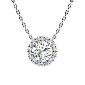 1 1/5ct Halo Diamond Necklace In 14K White Gold