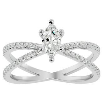 3/4 Carat Marquise Shape Diamond Engagement Ring In 14 Karat White Gold