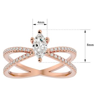 3/4 Carat Marquise Shape Diamond Engagement Ring In 14 Karat Rose Gold